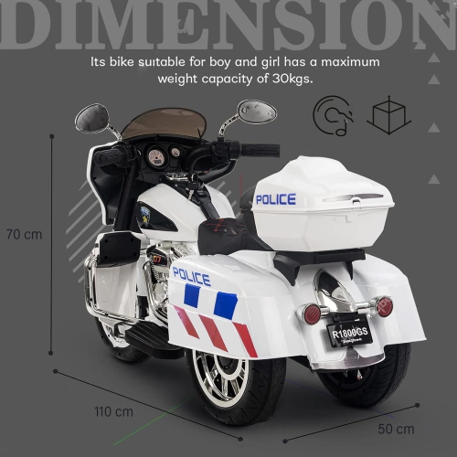 Moto à enfourcher électrique à 3 roues pour enfants R1800 12 V de Zoom Buggeez 2024 NEL - Blanc
