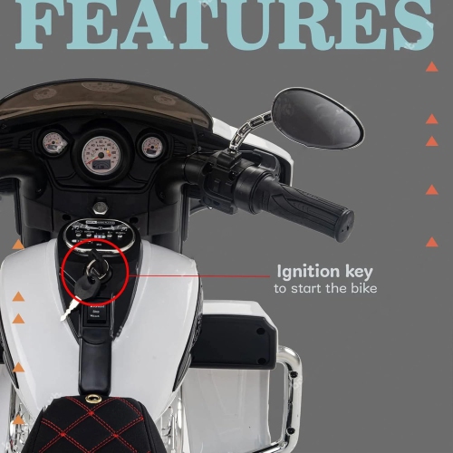 Moto à enfourcher électrique à 3 roues pour enfants R1800 12 V de Zoom Buggeez 2024 NEL - Blanc