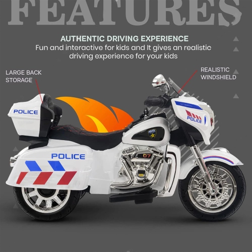 Moto à enfourcher électrique à 3 roues pour enfants R1800 12 V de Zoom Buggeez 2024 NEL - Blanc