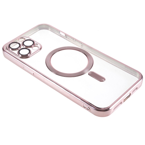 Pour Apple iPhone 16 étui magnétique MagSafe avec couvercle transparent électroplaqué antichoc HaloLock - Rose doré