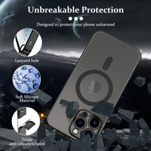 For Apple iPhone 16 Pro MagSafe Magnetic Case with HaloLock Shockproof Protective Electroplating Clear Cover - Black