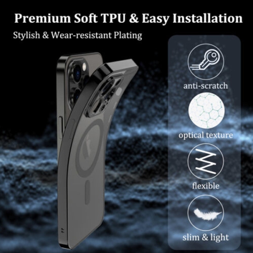 For Apple iPhone 16 Pro Max MagSafe Magnetic Case with HaloLock Shockproof Protective Electroplating Clear Cover - Black