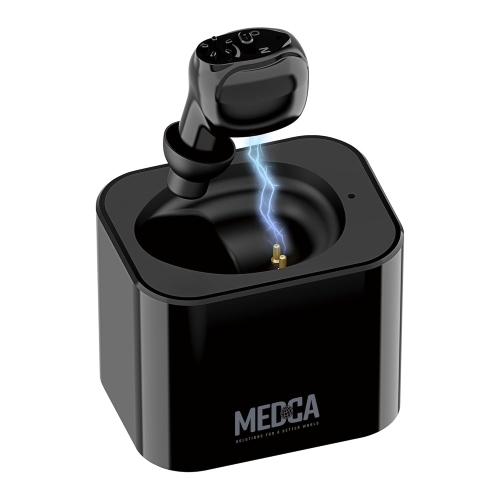 MEDCA  Rechargeable Hearing Amplifier \w HD Sound, Noise Reduction, And Charging Base. Sleek Design, Suitable for Either Ear, Long-Lasting Performance