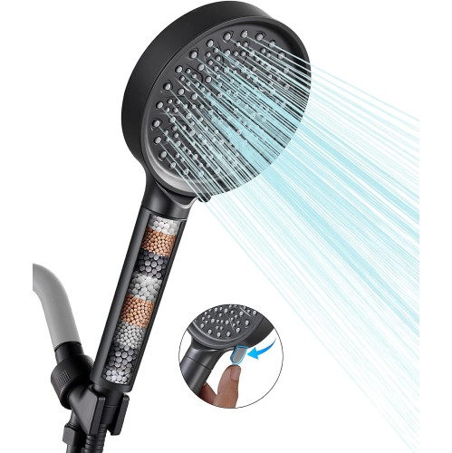 COBBE  Handheld Shower Head \w Filter, High Pressure 6 Spray Mode Showerhead \w 60" Hose, Bracket And Water Softener Filters Beads for Hard Water