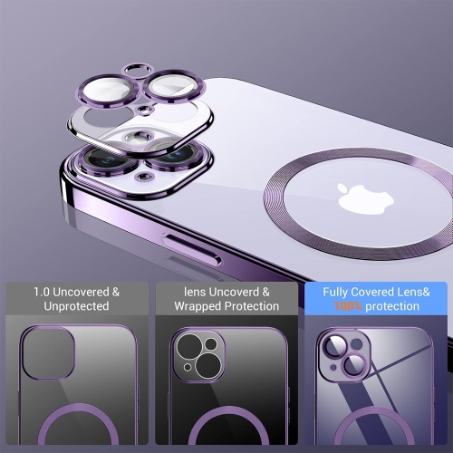 Étui magnétique MagSafe pour iPhone 16 plus d'Apple avec couvercle transparent électroplaqué antichoc HaloLock - Violet