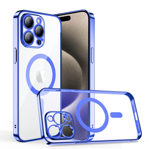 Étui magnétique MagSafe pour iPhone 16 plus d'Apple avec couvercle transparent électroplaqué antichoc HaloLock - Bleu