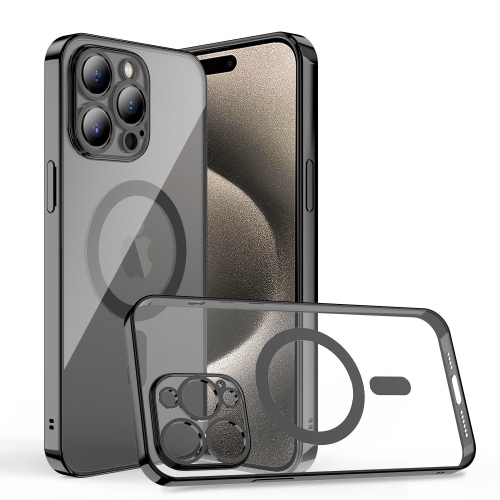 For Apple iPhone 16 Plus MagSafe Magnetic Case with HaloLock Shockproof Protective Electroplating Clear Cover - Black