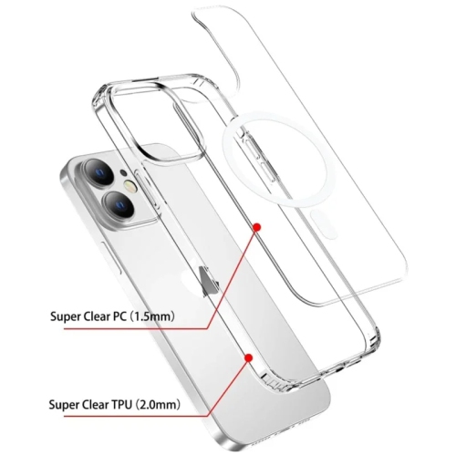 Étui magnétique MagSafe pour iPhone 16 plus d'Apple avec couvercle transparent électroplaqué antichoc HaloLock - transparent
