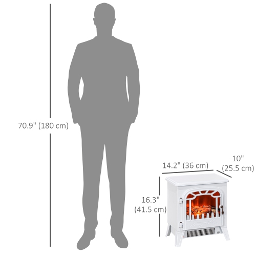 Foyer électrique, radiateur autonome portatif 1500 W 16 po, flamme réaliste 3D, réchaud intérieur blanc avec protection contre la surchauffe
