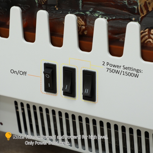 Foyer électrique, radiateur autonome portatif 1500 W 16 po, flamme réaliste 3D, réchaud intérieur blanc avec protection contre la surchauffe