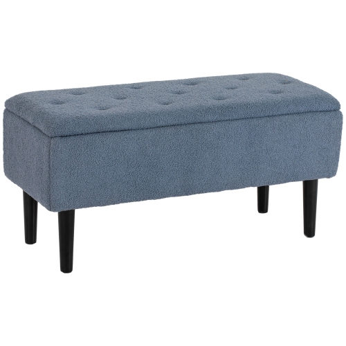 HOMCOM  " 15"" Modern Ottoman With Storage And Wooden Legs, 47L Storage Ottoman With Lamb's Wool Upholstery, for Living Room, Bedroom, Blue"