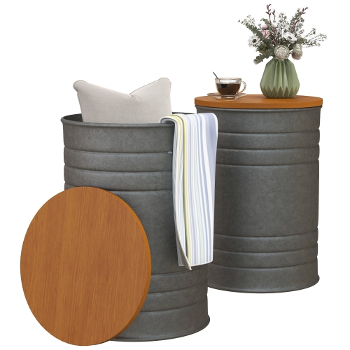 Tables gigognes HOMCOM, ensemble de 2 tables d'appoint, table basse ronde avec couvercle en bois amovible, cadre en métal et espace dissimulé, tables