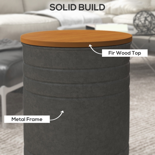 Tables gigognes HOMCOM, ensemble de 2 tables d'appoint, table basse ronde avec couvercle en bois amovible, cadre en métal et espace dissimulé, tables