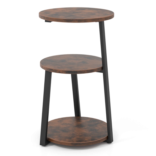 Costway 1 PCS 3-Tier Round Side Table with Metal Frame & Adjustable ...