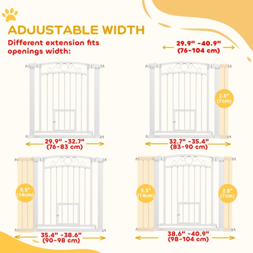 PawHut 30"-41" Wide Dog Gate, 30" Tall Walk Through Pet Gate with Small Pet Door, Auto Close, for Doorways, House, Stair, 2 Extension Kits, Pressure