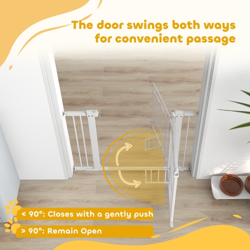 PawHut 30"-41" Wide Dog Gate, 30" Tall Walk Through Pet Gate with Small Pet Door, Auto Close, for Doorways, House, Stair, 2 Extension Kits, Pressure