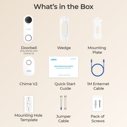 Reolink Smart Wired Doorbell with Chime, 2K HD Video, Power over Ethernet, Person Detection, Works with Reolink NVRs, White