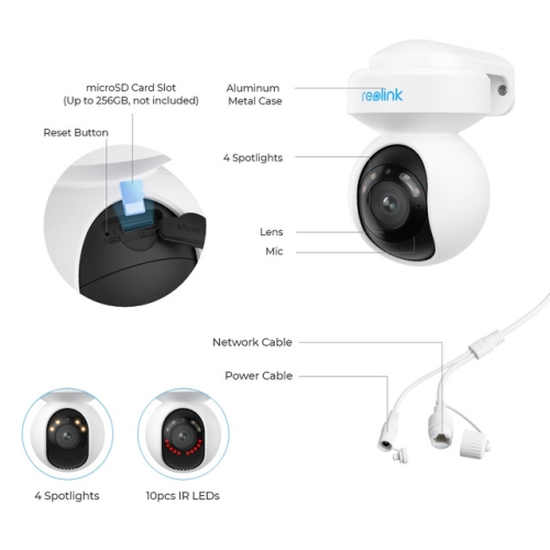 Caméra de surveillance PoE extérieure E1 Outdoor SE de Reolink - 8&nbsp;Mpx 4K avec suivi automatique à 360°, couverture à 360°, vision nocturne