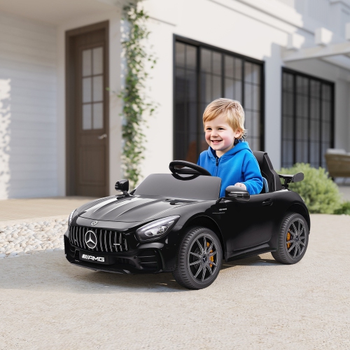 Qaba Electric Car for Kids, Mercedes-Benz AMG GTR Licensed Ride on Car with Remote Control, Lights, Music, Horn, Auxiliary Wheels, Soft Start, for