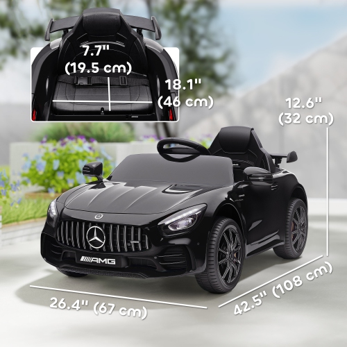 Qaba Electric Car for Kids, Mercedes-Benz AMG GTR Licensed Ride on Car with Remote Control, Lights, Music, Horn, Auxiliary Wheels, Soft Start, for