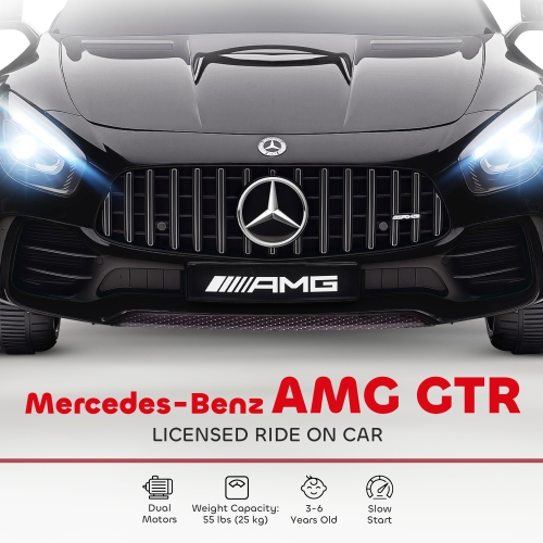 Qaba Electric Car for Kids, Mercedes-Benz AMG GTR Licensed Ride on Car with Remote Control, Lights, Music, Horn, Auxiliary Wheels, Soft Start, for