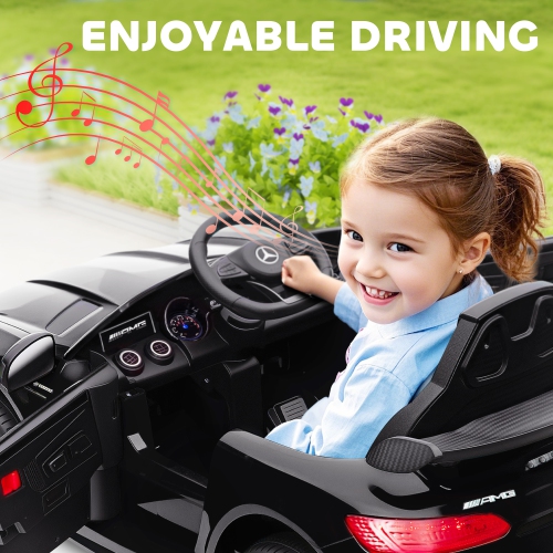 Qaba Electric Car for Kids, Mercedes-Benz AMG GTR Licensed Ride on Car with Remote Control, Lights, Music, Horn, Auxiliary Wheels, Soft Start, for