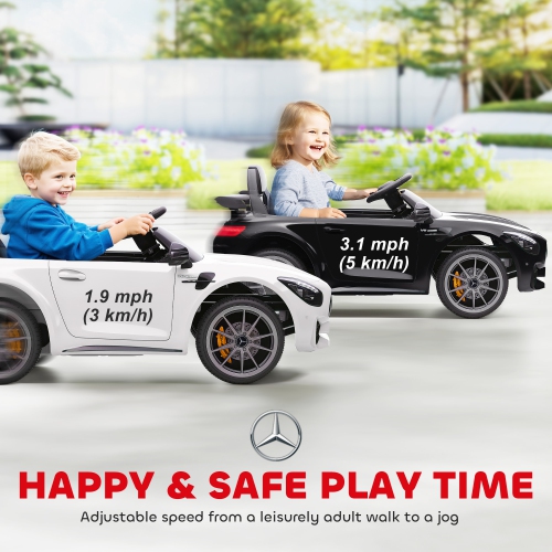 Qaba Electric Car for Kids, Mercedes-Benz AMG GTR Licensed Ride on Car with Remote Control, Lights, Music, Horn, Auxiliary Wheels, Soft Start, for
