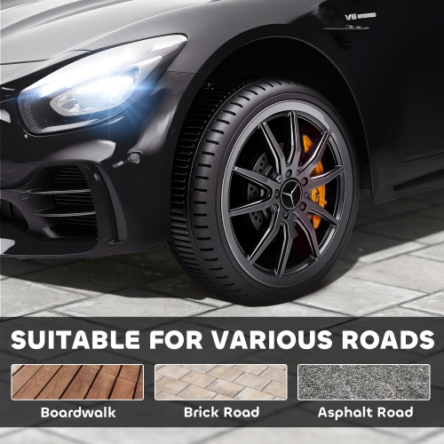 Qaba Electric Car for Kids, Mercedes-Benz AMG GTR Licensed Ride on Car with Remote Control, Lights, Music, Horn, Auxiliary Wheels, Soft Start, for