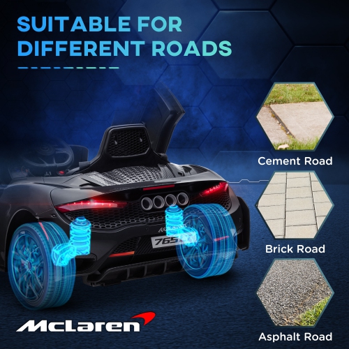 Qaba Luxury 12V Ride on Car, McLaren 765LT Licensed Electric Car for Kids with Scissor Doors, Transport Wheels, Remote Control, Slow Start, Battery
