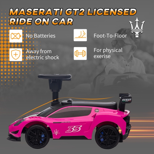 Qaba Maserati GT2 siège pour bébé debout, jouet porteur pour tout-petits, enfant en voiture coulissante avec rangement sous le siège, phares à DEL