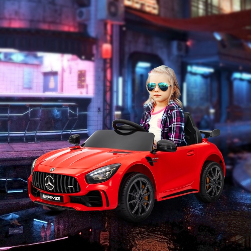 Qaba Electric Car for Kids, Mercedes-Benz AMG GTR Licensed Ride on Car with Remote Control, Lights, Music, Horn, Auxiliary Wheels, Soft Start, for