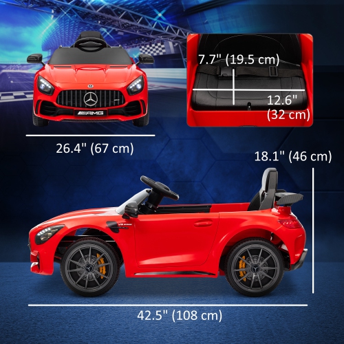 Qaba Electric Car for Kids, Mercedes-Benz AMG GTR Licensed Ride on Car with Remote Control, Lights, Music, Horn, Auxiliary Wheels, Soft Start, for