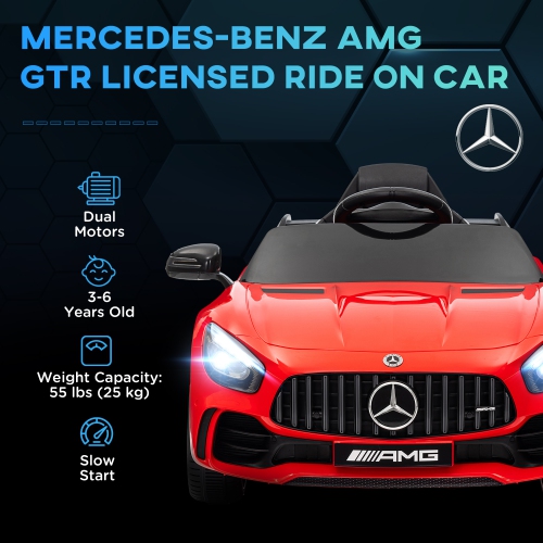 Qaba Electric Car for Kids, Mercedes-Benz AMG GTR Licensed Ride on Car with Remote Control, Lights, Music, Horn, Auxiliary Wheels, Soft Start, for