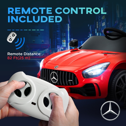 Qaba Electric Car for Kids, Mercedes-Benz AMG GTR Licensed Ride on Car with Remote Control, Lights, Music, Horn, Auxiliary Wheels, Soft Start, for