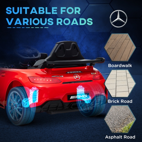 Qaba Electric Car for Kids, Mercedes-Benz AMG GTR Licensed Ride on Car with Remote Control, Lights, Music, Horn, Auxiliary Wheels, Soft Start, for