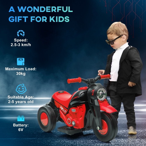 Qaba Electric Bike, Ride on Bubble Car, 3 Wheels 6V Battery Powered Electric Motorcycle for Kids with LED Headlight, Music, Pedal, for 2-5 Years,