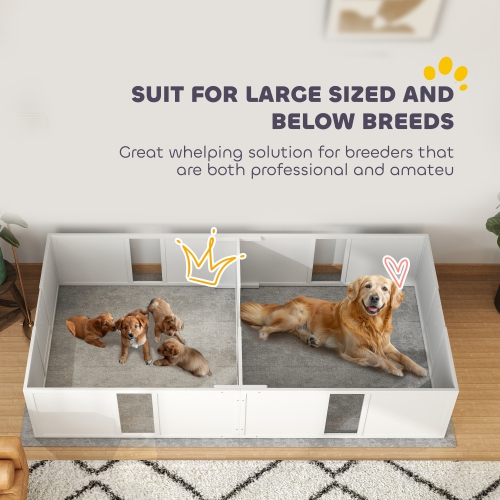 PawHut Whelping Box for Dogs and Puppies, Dog Whelping Pen, Dog Birth Supplies Indoor with Removable Adjustable Height Doors, for Large Sized Dogs,