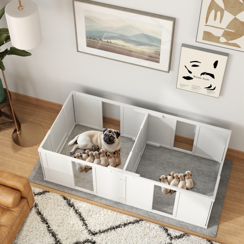 PawHut Whelping Box for Dogs and Puppies, Dog Whelping Pen, Dog Birth Supplies Indoor with Removable Adjustable Height Doors, for Small Sized Dogs,