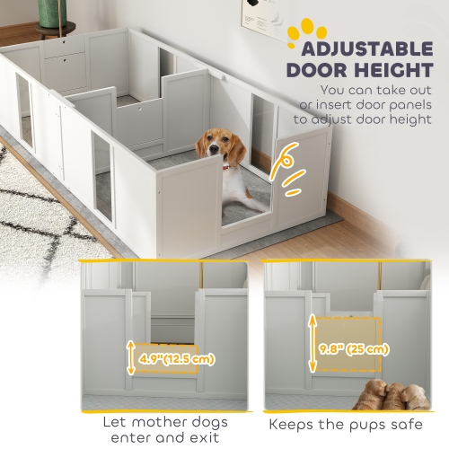 PawHut Whelping Box for Dogs and Puppies, Dog Whelping Pen, Dog Birth Supplies Indoor with Removable Adjustable Height Doors, for Medium Sized Dogs,