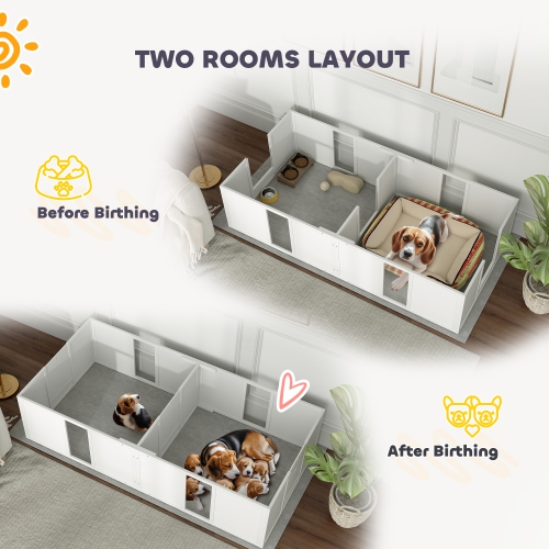 PawHut Whelping Box for Dogs and Puppies, Dog Whelping Pen, Dog Birth Supplies Indoor with Removable Adjustable Height Doors, for Medium Sized Dogs,