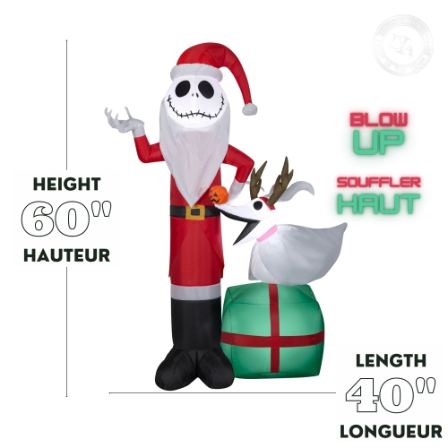 GEMMY INDUSTRIES Airblown® Inflatable Christmas-Jack Skellington and Zero w/Antlers-©Disney 60"