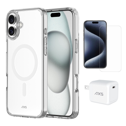 AXS Starter Kit bundle | Ultra Clear Case, Screen Protector and 30W Charger for iPhone 16 Plus