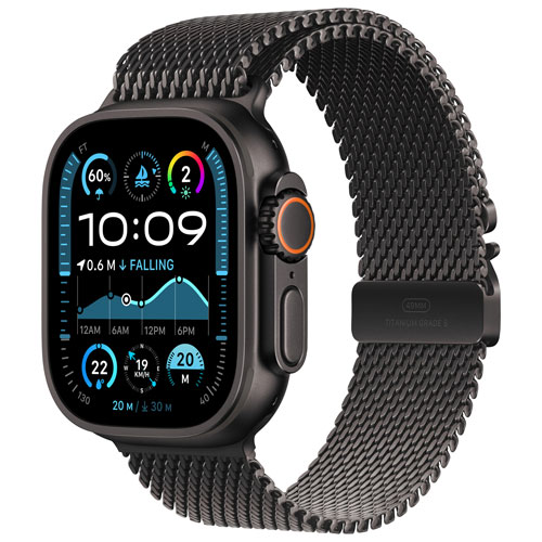 Apple Watch Ultra 2 49mm Black Titanium Case with Black Titanium Milanese Loop - Medium