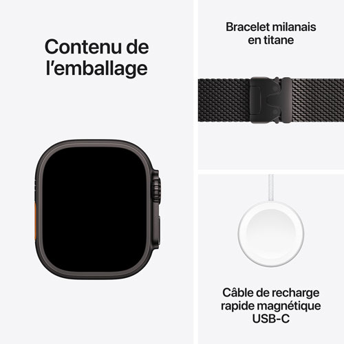 Apple Watch Ultra 2 avec boîtier de 49 mm en titane noir et bracelet milanais en titane noir - Moyen