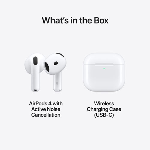 Écouteurs boutons 100 % sans fil à suppression active du bruit AirPods 4 d'Apple avec étui de chargement USB-C