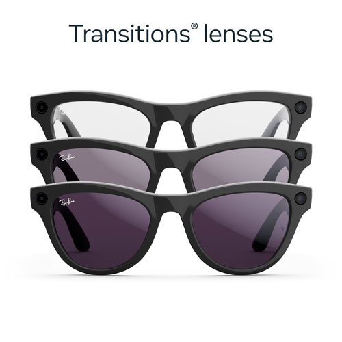 Ray-Ban | Meta Skyler Glasses with AI, Photo, Video, Audio & Messaging - Shiny Black/Clear to Amethyst Transitions