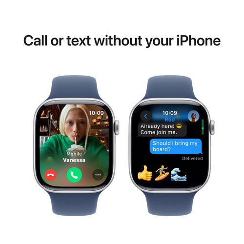 Apple Watch Series 10 (GPS) 46mm Silver Aluminum Case with Denim Sport Band - Small/Medium