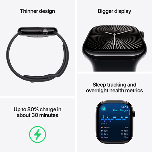 Apple Watch Series 10 (GPS) 46mm Silver Aluminum Case with Denim Sport Band - Small/Medium