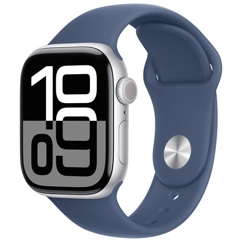 Apple Watch Series 10 42mm Silver Aluminum Case with Denim Sport Band - Medium/Large