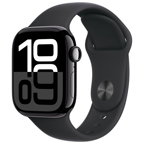 Apple Watch Series 10 42mm Jet Black Aluminum Case with Black Sport Band - Small/Medium